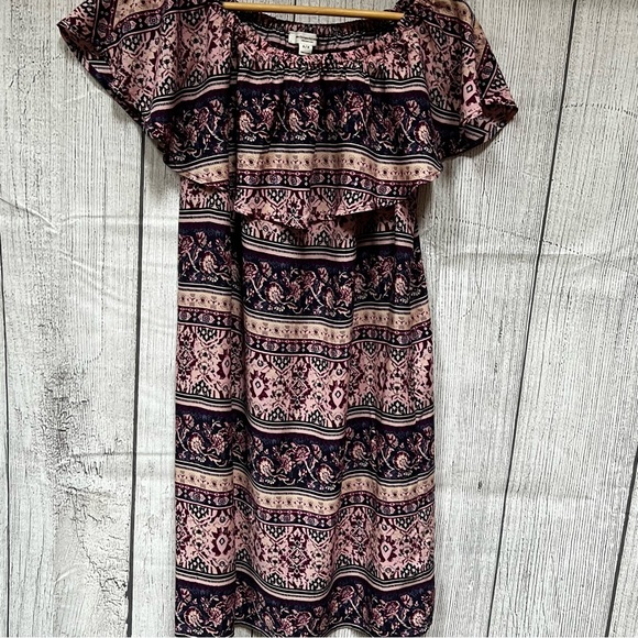 BEACHLUNCHLOUNGE off the shoulder midi dress vibrant loose flowy boho print - Picture 4 of 9